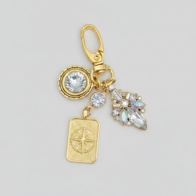 Gold Bag Charm-/compass
