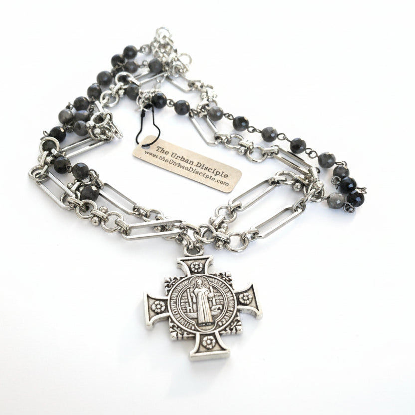 Silver 2 Strand Necklace w/Templar Cross Pendant