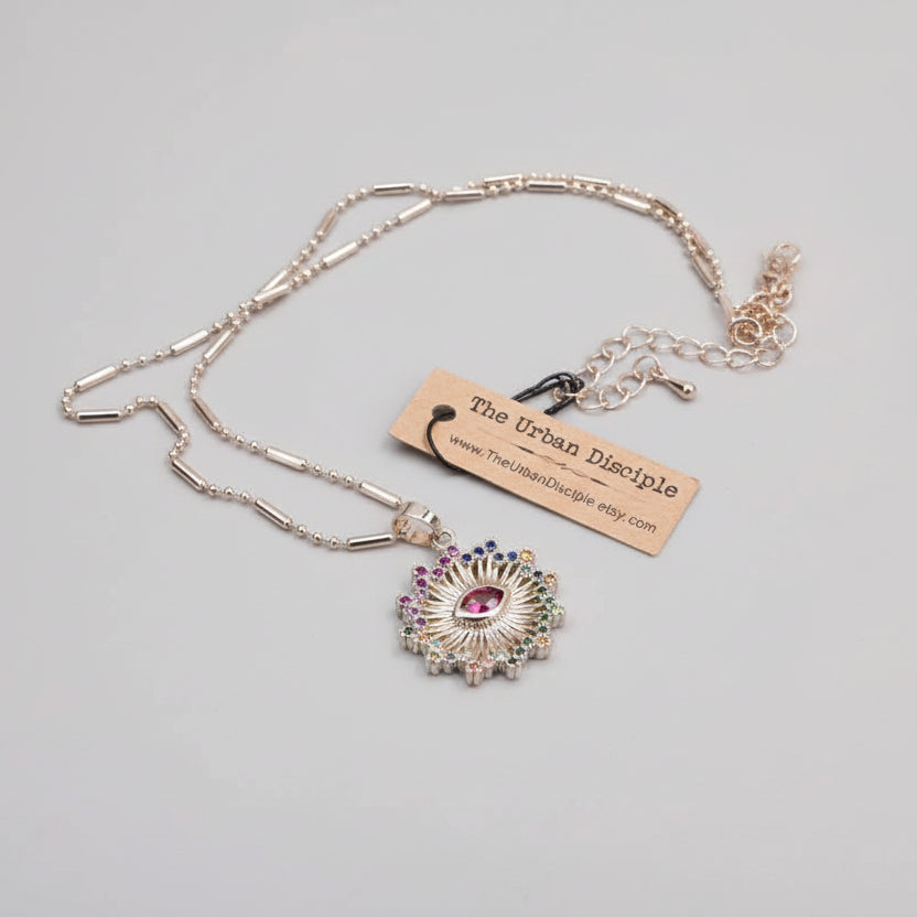 Petite Gold Necklace w/ Red Stone Pendant