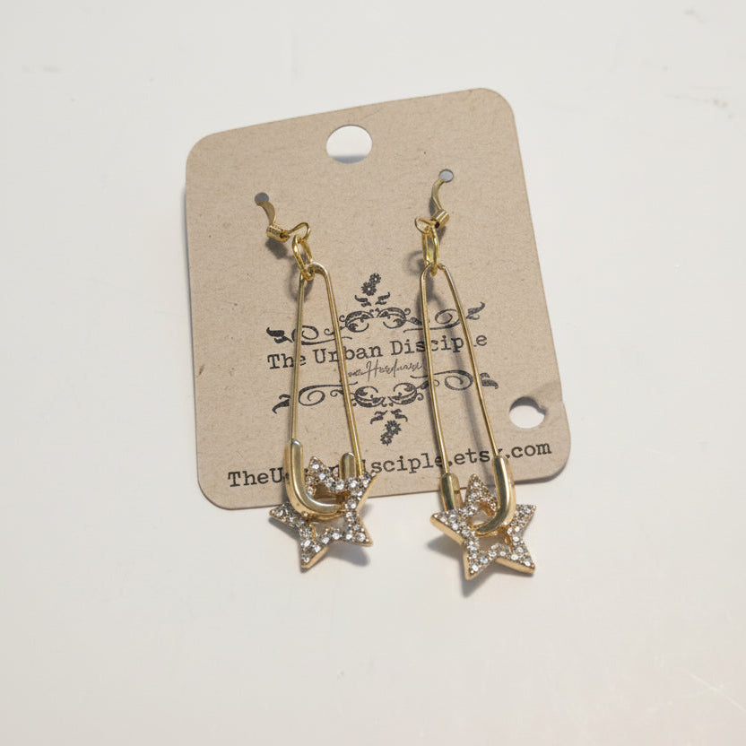 Stars On Safety Pins Earrings