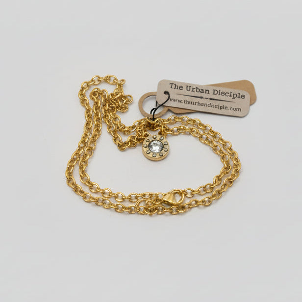 Gold Chain, Sm Crystal Pendant Necklace