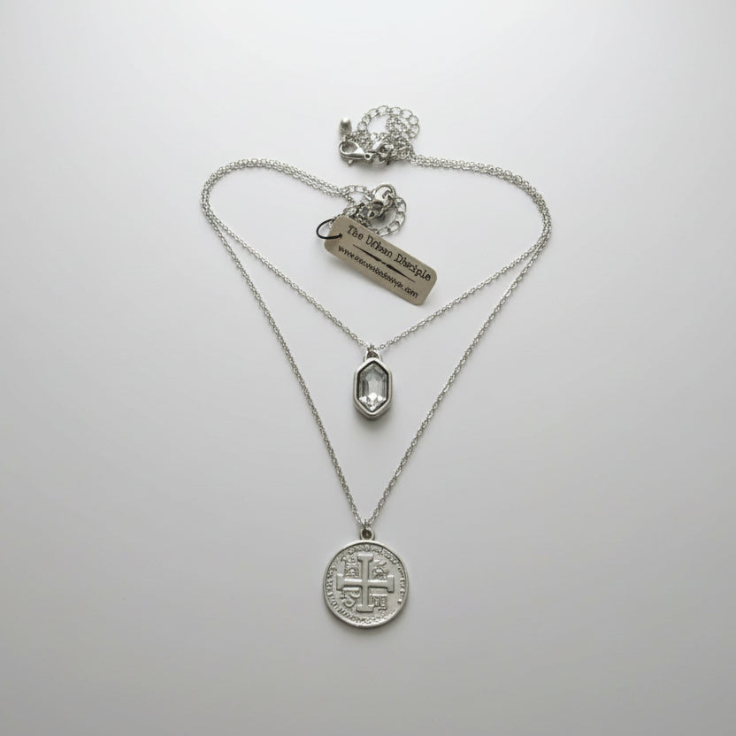 2 Strand Silver Pendant Necklace