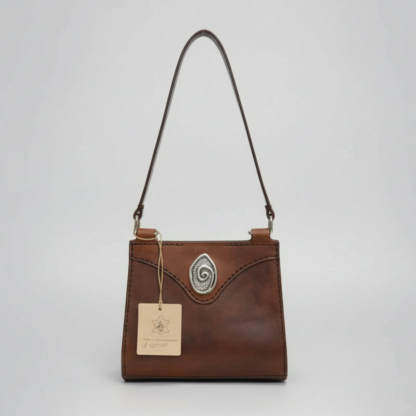 Dark Brown Shoulder Bag w/Ant. Silver Hardware