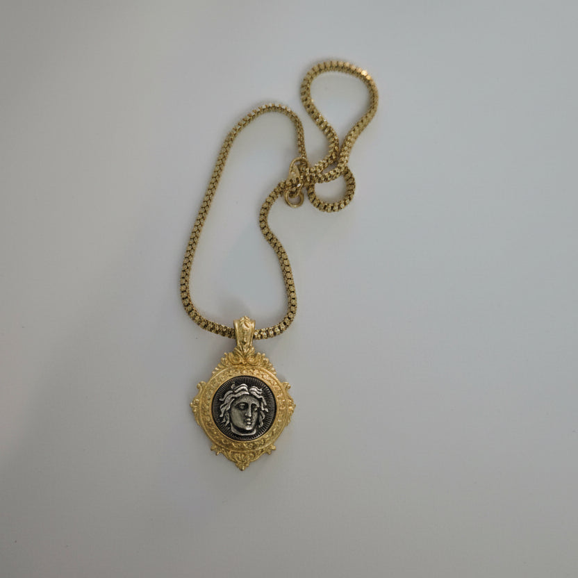 Greek Mixed Metal Coin Pendant Necklace