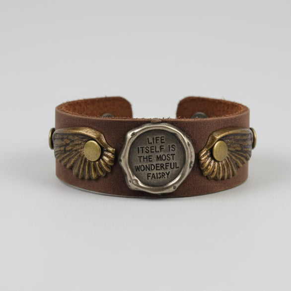 Leather Cuff w/Wings, Words