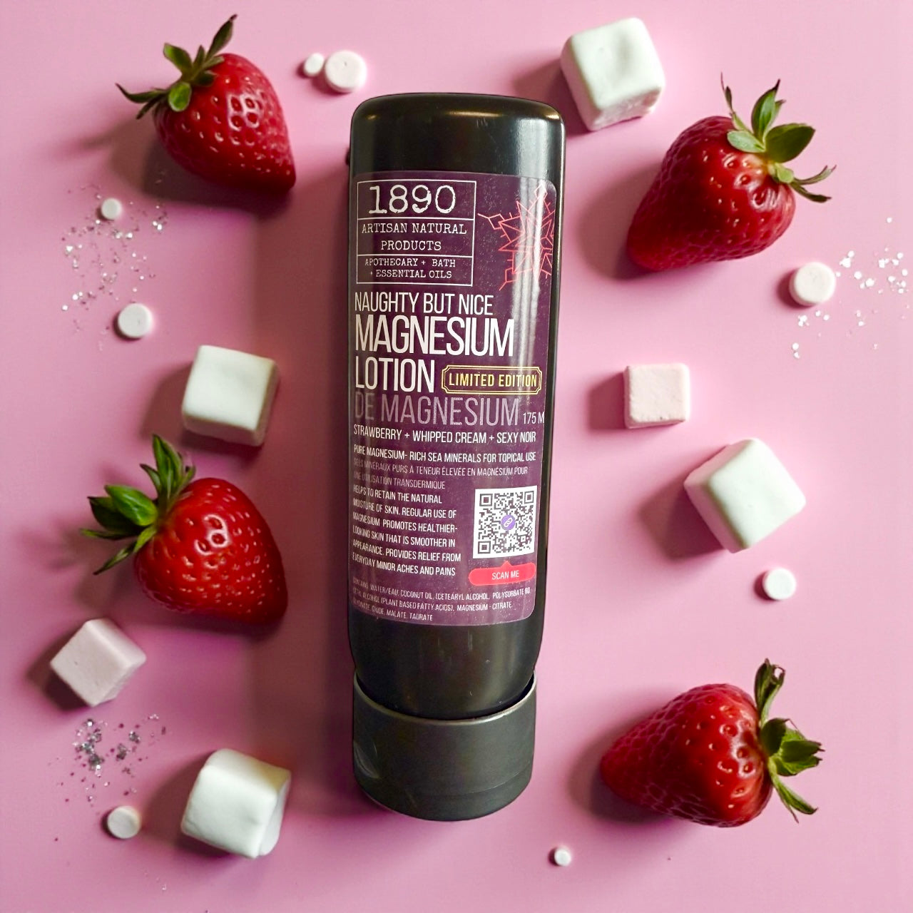 LIMITED EDITION “Magnesium Body Lotion" - {Naughty But Nice) Strawberry + Marshmallow 6oz