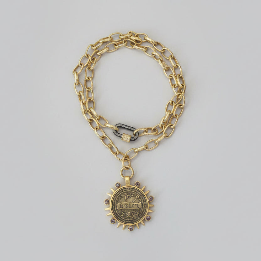 Gold Flex Dbl Chain Necklace w/Coin