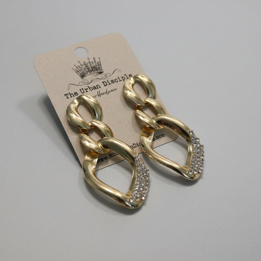 Gold Link Drops w/Rhinestones
