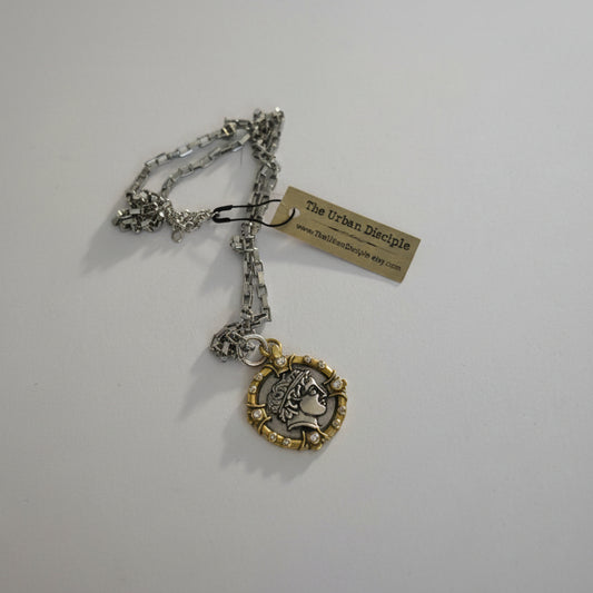 Silver Chain Greek Coin Pendant Necklace