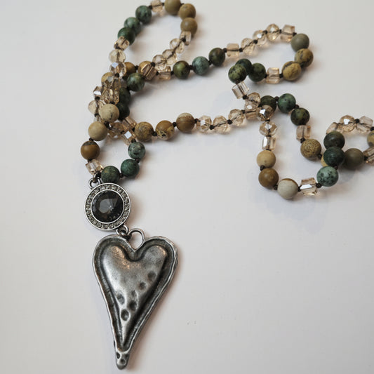 Silv Heart Beaded Necklace