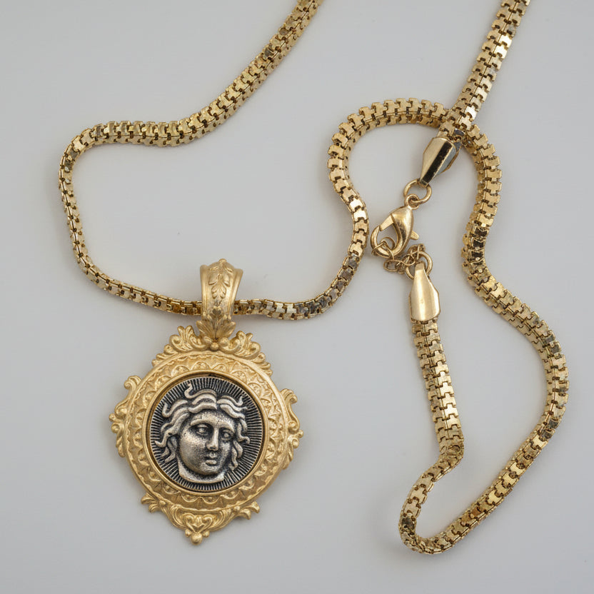 18" Gold Necklace with Mixed Metal Medallion
