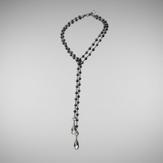 Y Necklace With Austrian Crystals and Genuine Labradorite