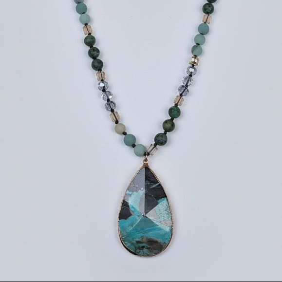 Hand Knotted Necklace w/ African Turquoise Drop Pendant