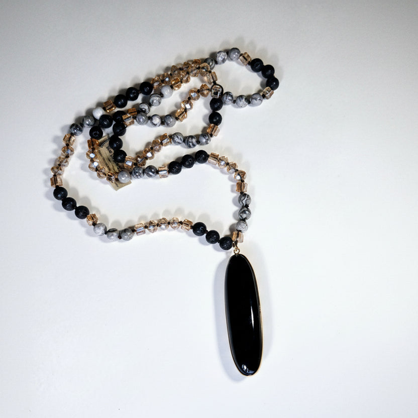 Hand Knotted Obsidian Necklace