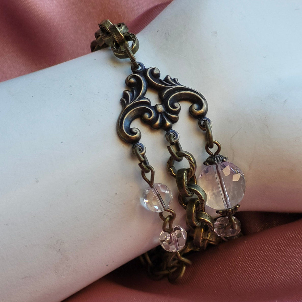 3 Strand Bronze n Crystal Bracelet