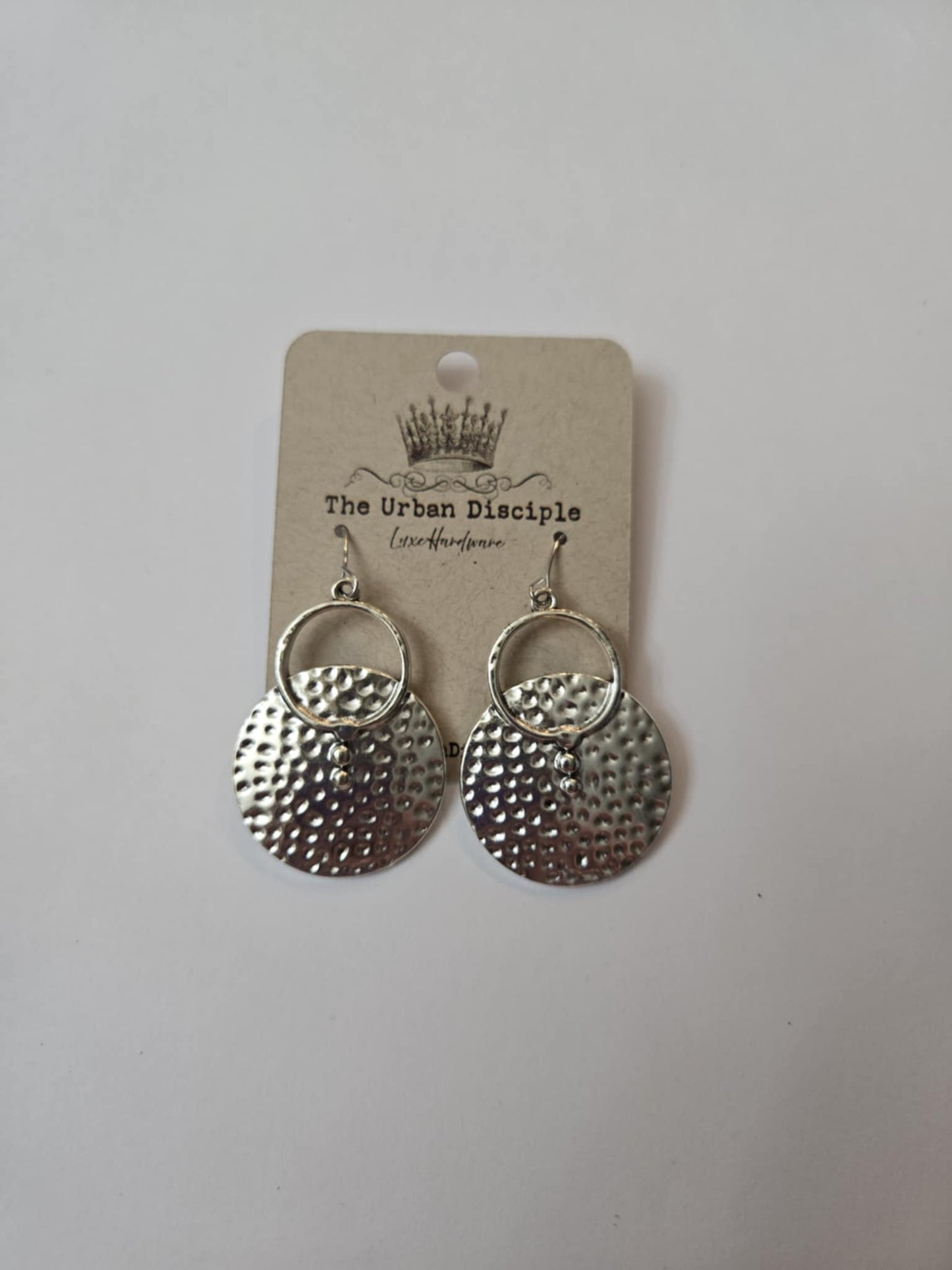 SilverHammeredDiskEarrings