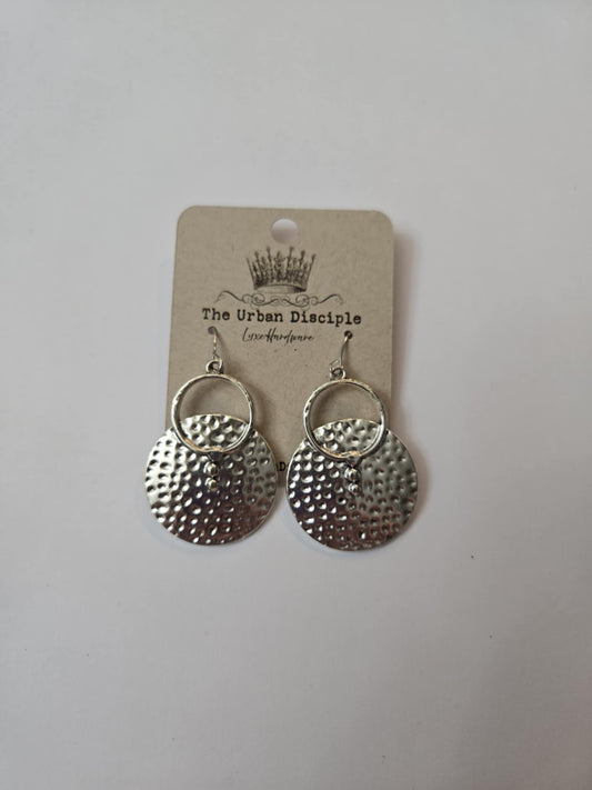 SilverHammeredDiskEarrings