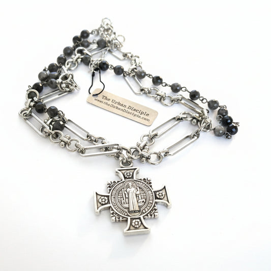 Silver 2 Strand Necklace w/Templar Cross Pendant
