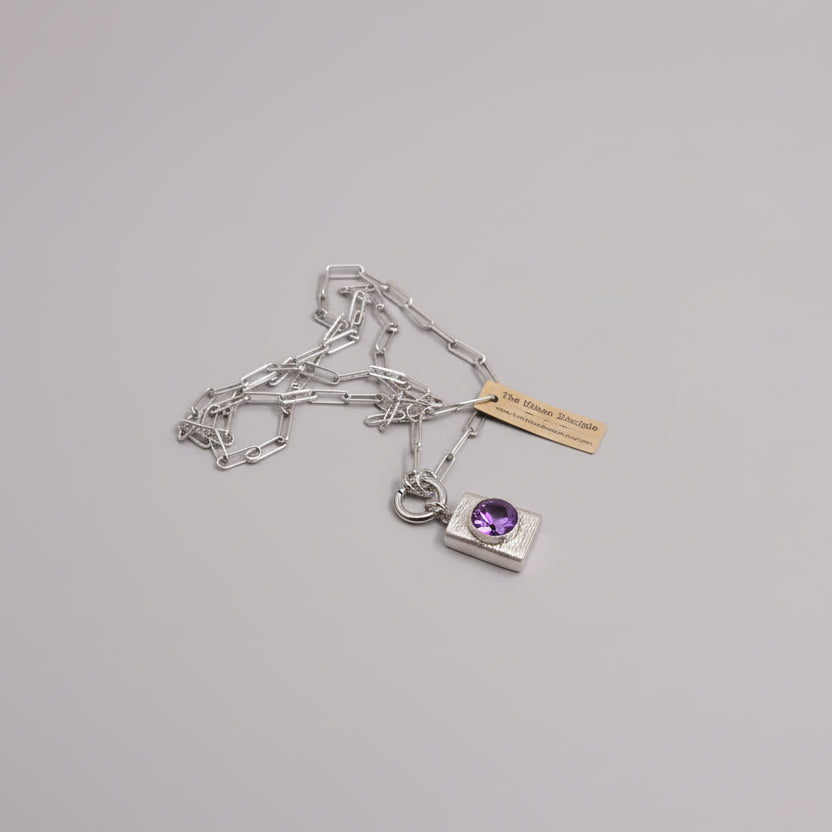 Long Silver Necklace w/Lg. Rhinestone Pendant