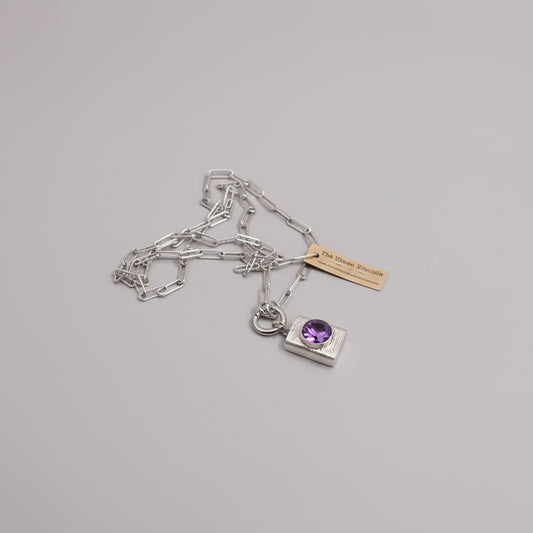 Long Silver Necklace w/Lg. Rhinestone Pendant