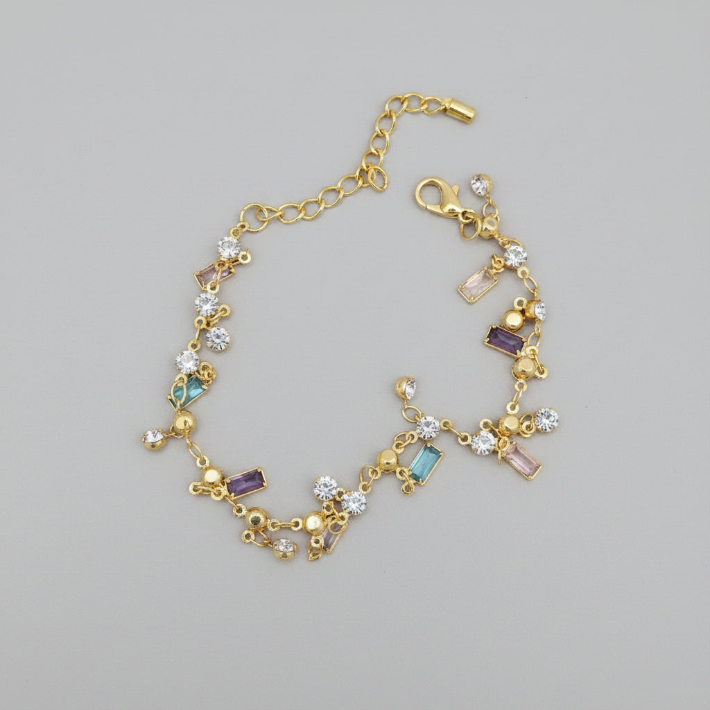 Gold Bracelet- Muti Crystals