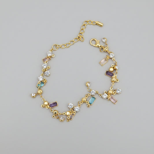 Gold Bracelet- Muti Crystals