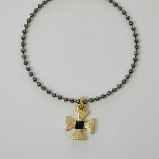 Gunmetal Ball Chain Maltese Cross Necklace