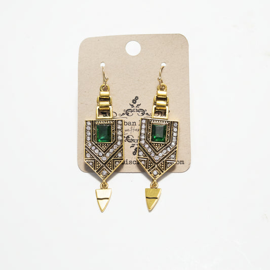 Green/Rhinestone Art Deco Earrings