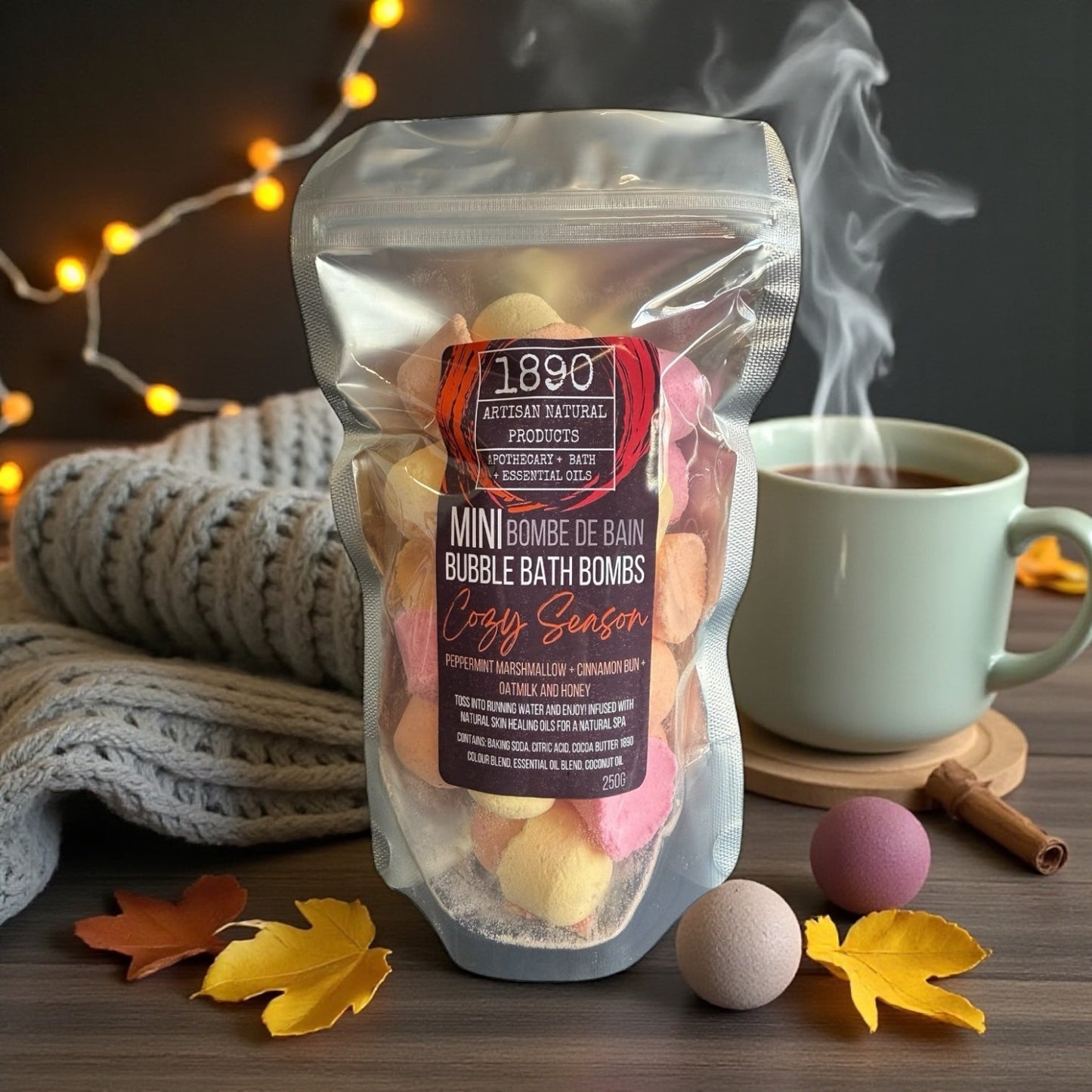 “Cozy Season" Mini Bubble Bath Bombs (Oatmeal Honey, Peppermint Marshmallow, Cinnamon Bun)