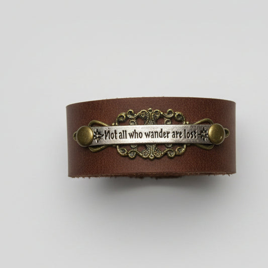 Leather Cuff w/Filigree & Words