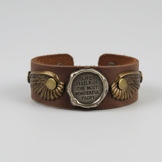 Leather Cuff w/Wings, Words