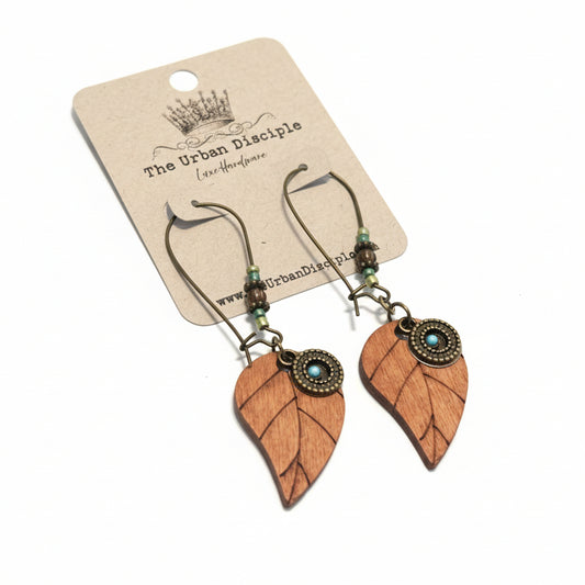 Wood Leaf Dangle Earrings