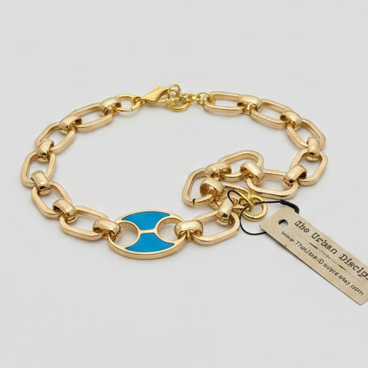 Gold Necklace- Turq tab