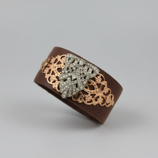 Leather Cuff w/Vintage Jewelry