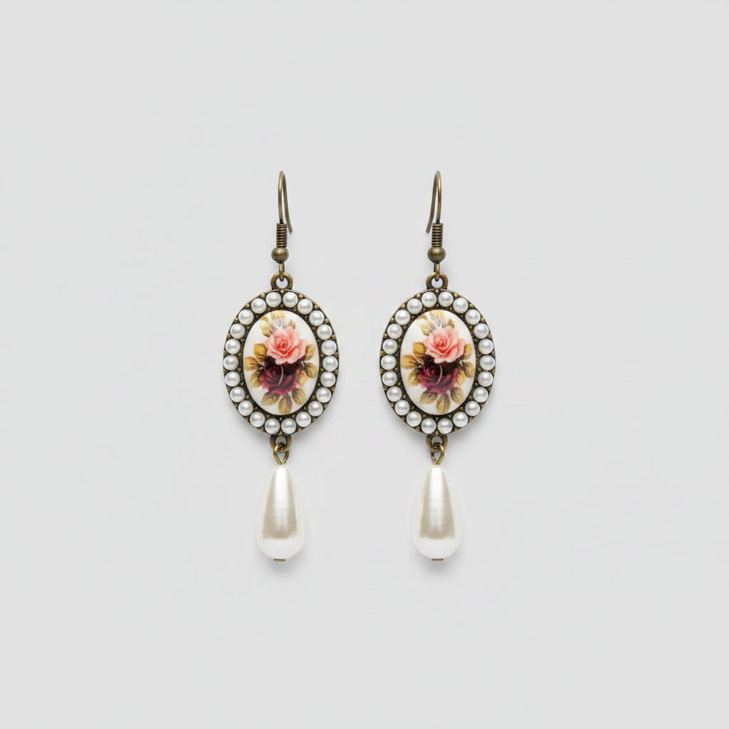 Oval Cabs- Pearl Drops Earrings