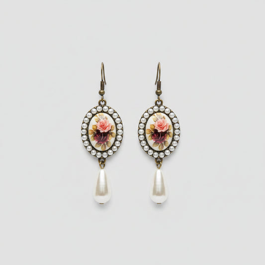 Oval Cabs- Pearl Drops Earrings