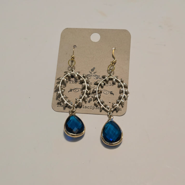 Gold Leaf w/Blue Jewel Earrings