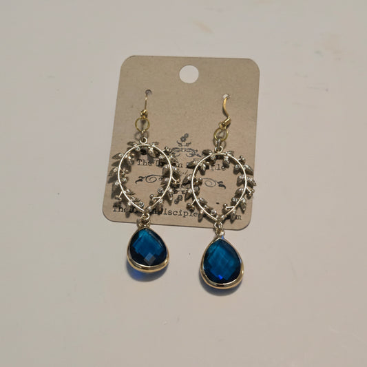 Gold Leaf w/Blue Jewel Earrings