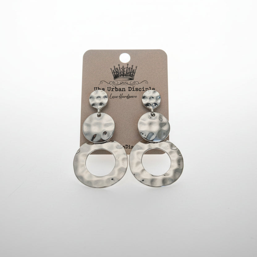 Silver Hammered Disk Drops